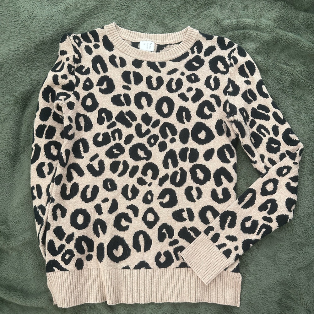 a.n.d. a new day Leopard Print Sweater XS | Tan Black Crewneck Cozy Knit